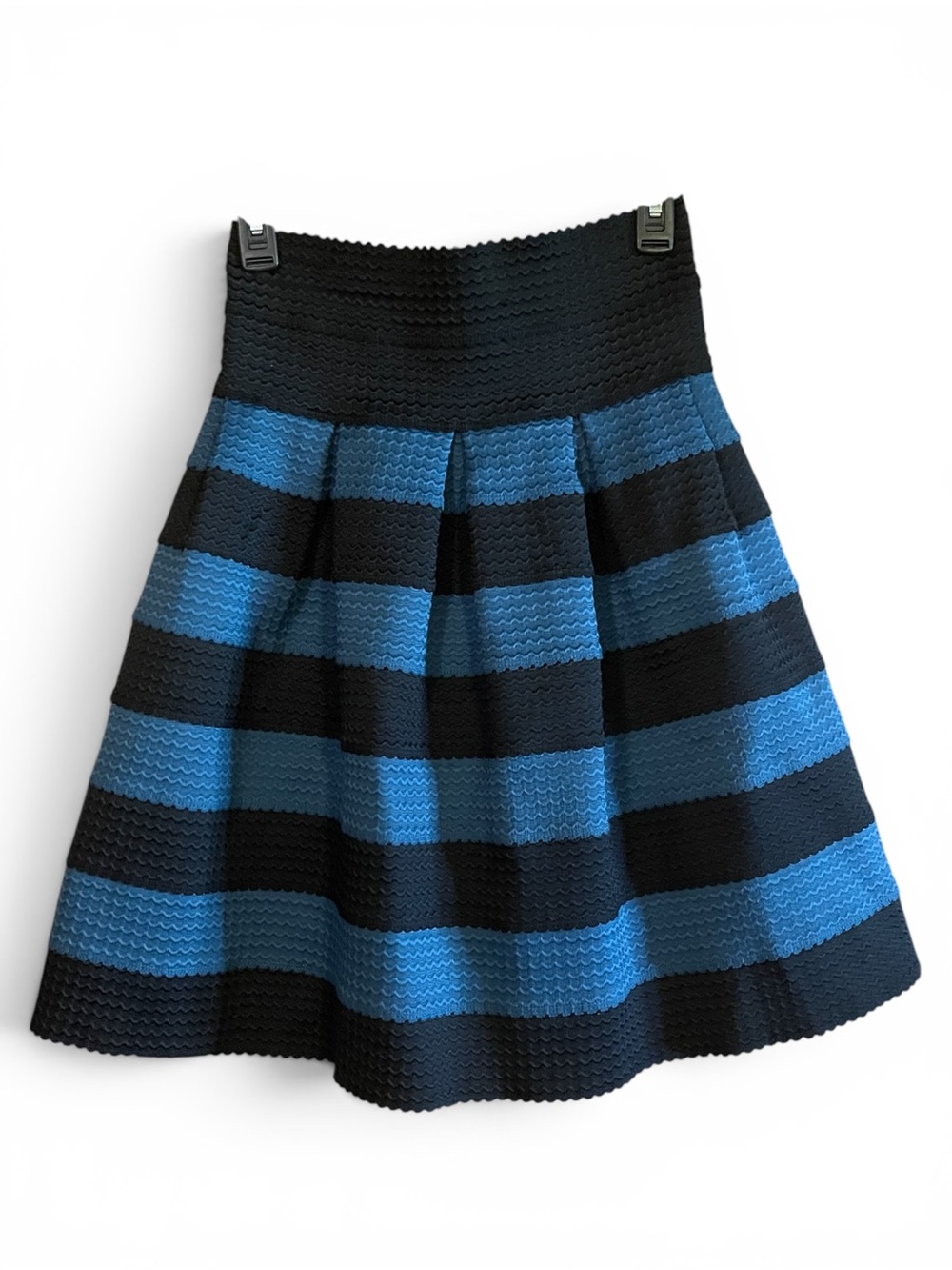 Anthropologie Girls From Savoy Skirt Blue Black Striped Ponte A Line Bell M/L